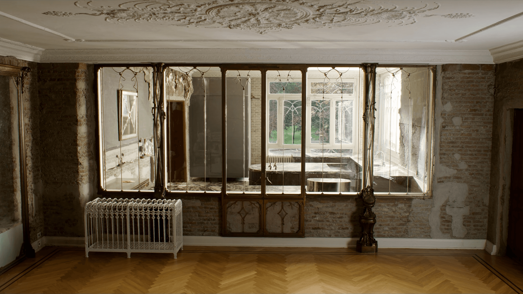 Verrière atelier maison Hurepoix Brétigny-sur-Orge 91220 — profil acier S235JR T 40×40 mm patine bronze antique sur mesure par Yann + laiton fait main fonderie Bois-d'Arcy + verre clair feuilleté Saint-Gobain Diamant 8+8 mm — secteur ancienne base aérienne 217 reconvertie cluster aéronautique civil