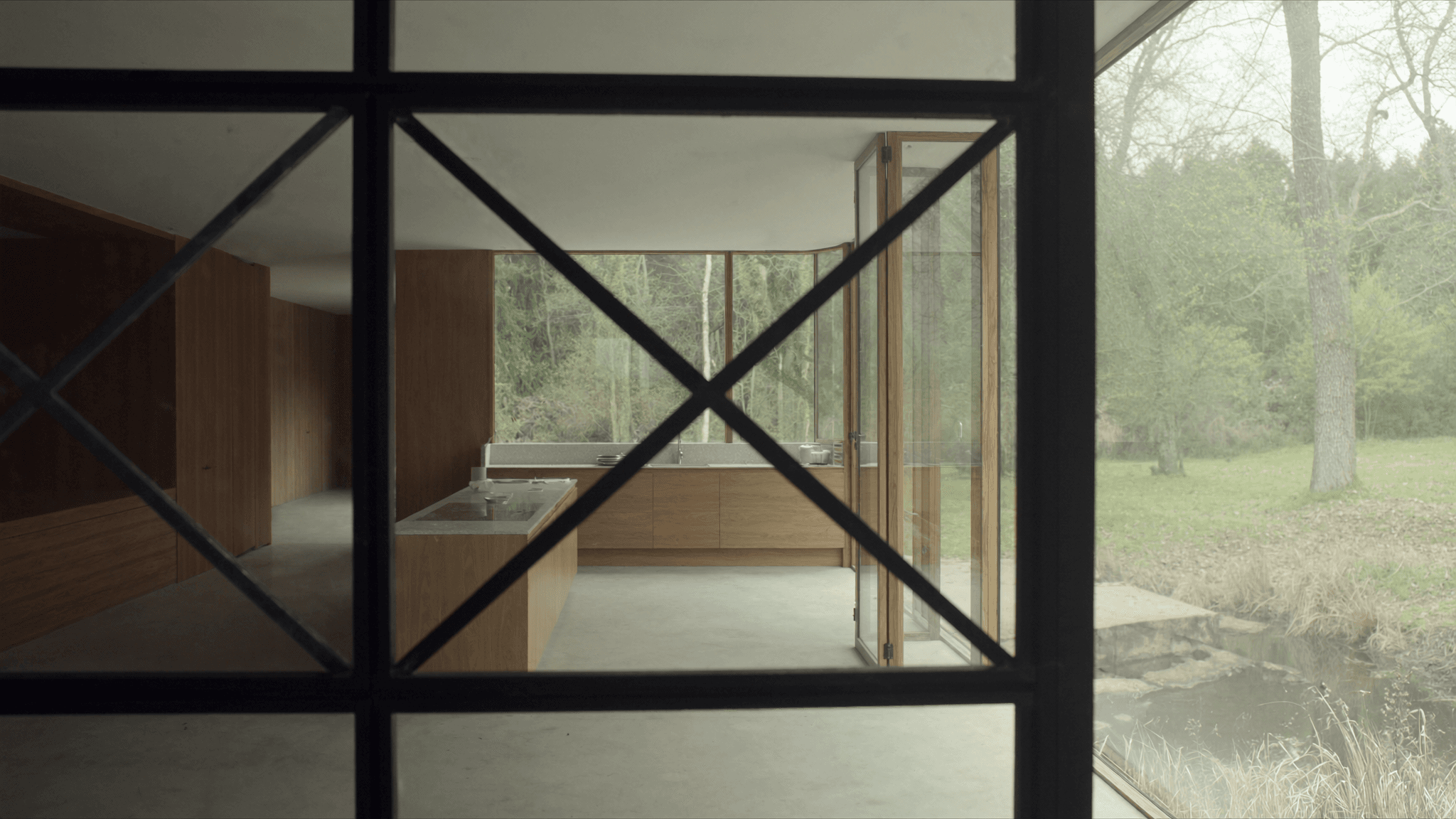 Verrière 5,4 m² profil 30 mm noir mat villa contemporaine étang Le Mesnil-Racoin Itteville