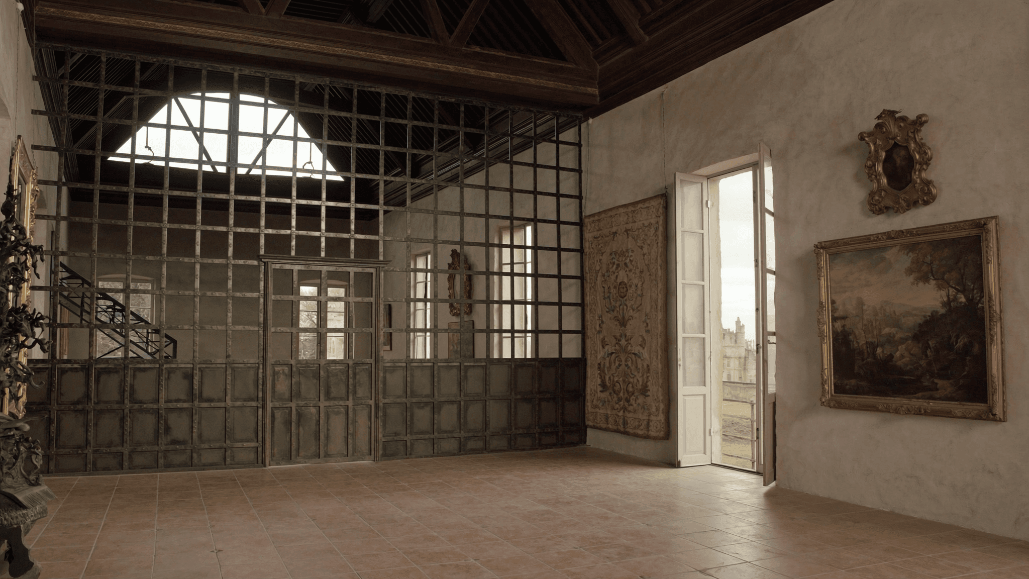 Galerie XVIIIe 1780 Limours vue Tour Diane de Poitiers avant verrière monumentale