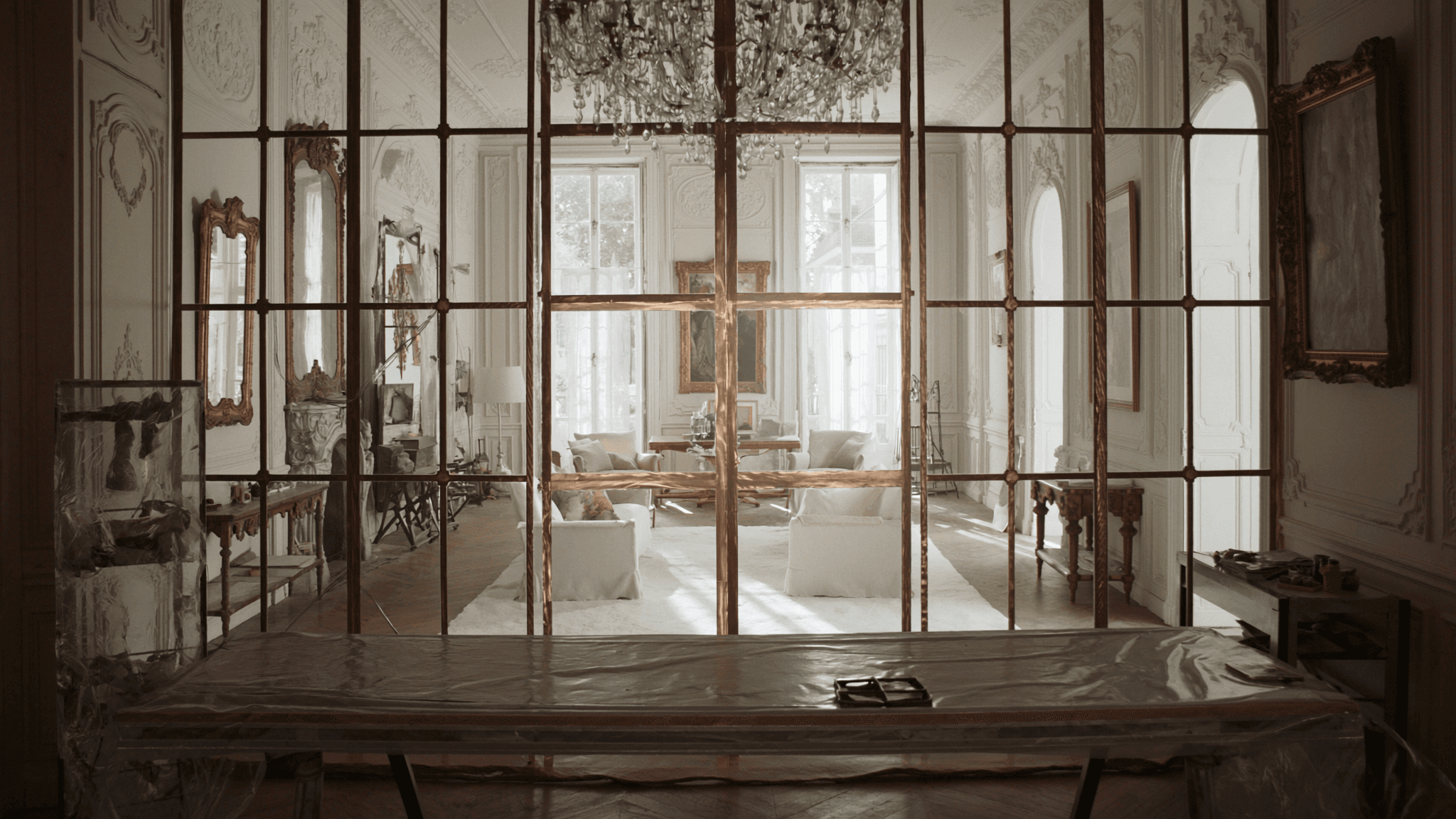 Salon hôtel particulier XVIIIe Corbeil-Essonnes centre rue Notre-Dame périmètre MH collégiale Saint-Spire XIIe avant verrière
