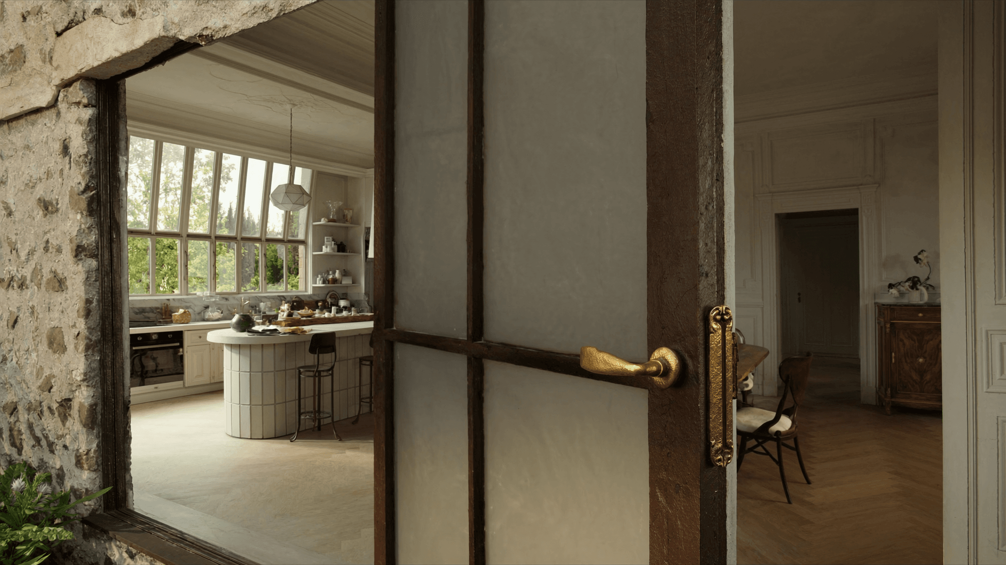 Verrière atelier maison meulière 1908 Saint-Michel-sur-Orge Vieux Pays — profil acier S235JR T 40×40 mm patine bronze antique sur mesure + laiton fait main fonderie Bois-d'Arcy + verre clair feuilleté Saint-Gobain Diamant 8+8 mm — ABF château Lormoy + église Saint-Michel accepté 1ère instruction