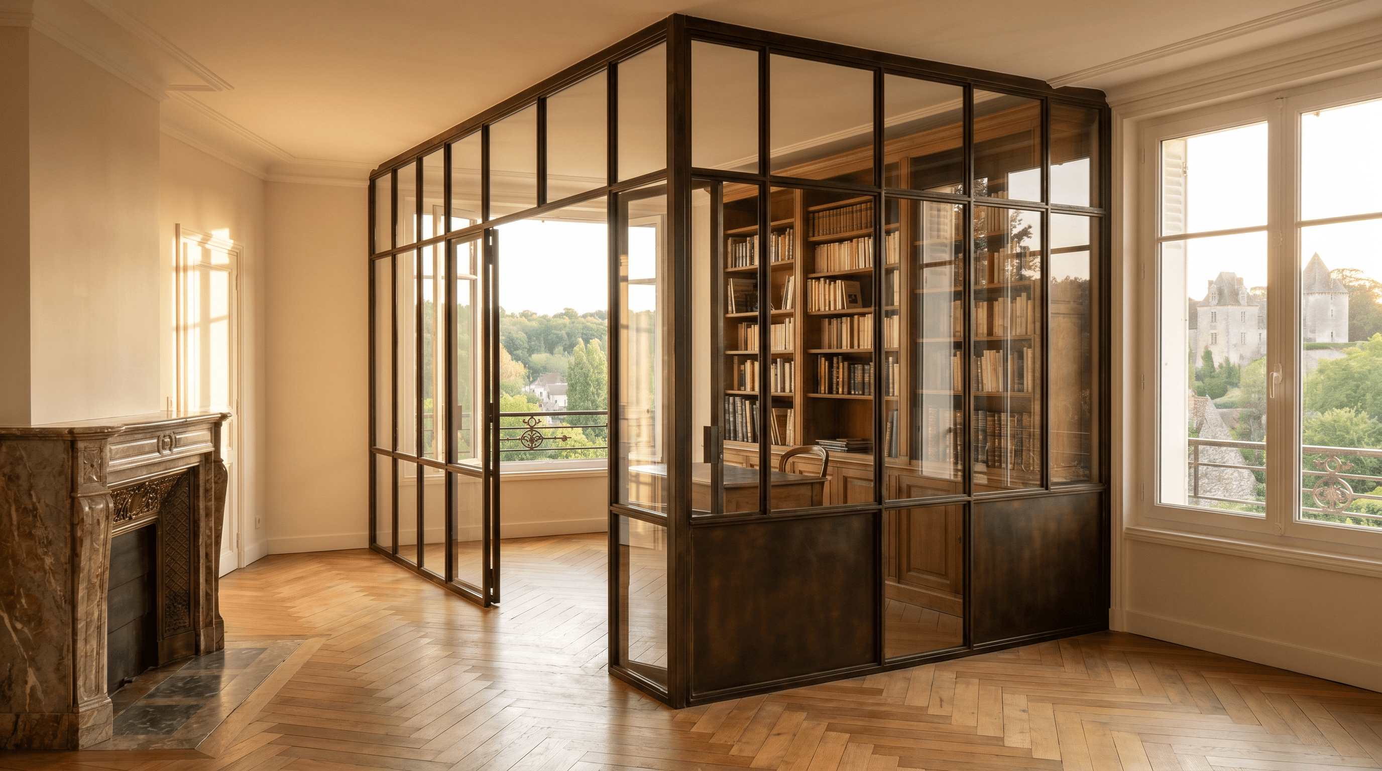 Véranda extension toiture verrière acier S235JR sur mesure structure IPN 80×40 + vitrage Saint-Gobain Cool-Lite SKN 165 8+12+8 thermique Uw 1,4 W/m²K — maison Gif Sur Yvette (Essonne) — atelier AZ Construction Bruyères-sur-Oise 75 km via A86 + A6 — conformité DTU 39 menuiserie acier + DTU 33.1 verrière + RE2020