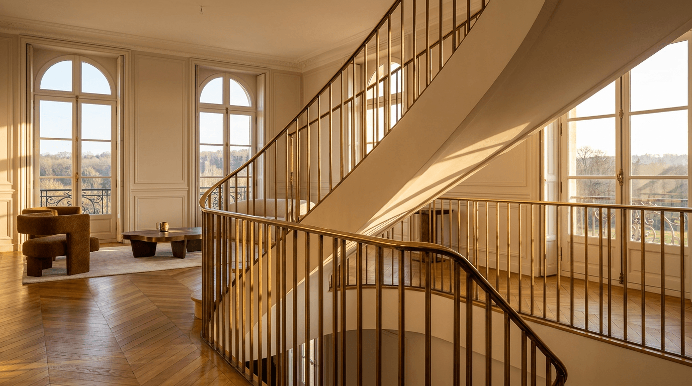 Garde-corps verre feuilleté Stadip 8+8 + acier S235JR patine bronze + main courante laiton — résidence Orsay (Essonne 91, Université Paris-Saclay) — AZ Construction Bruyères-sur-Oise — conformité NF P01-012
