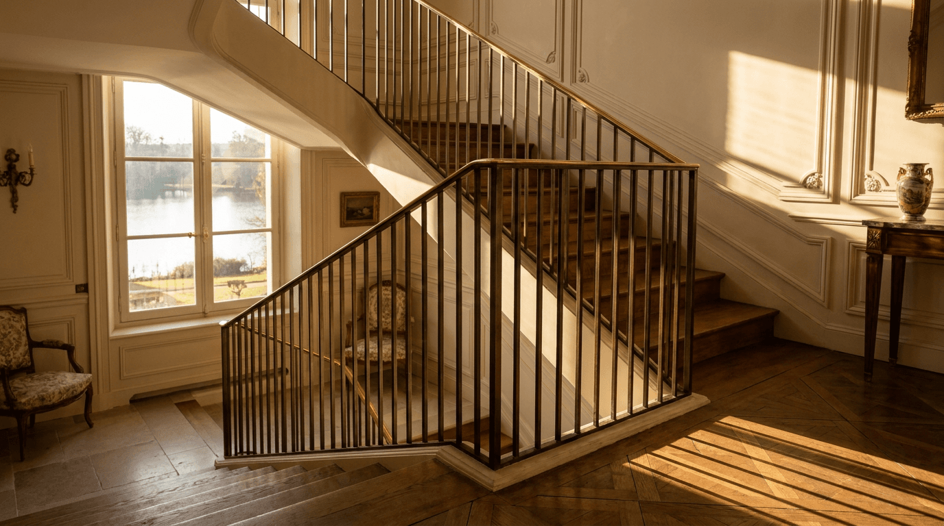 Verrière atelier acier S235JR vertical mullions patine bronze + Saint-Gobain Diamant 8+8 — Saint-Gratien (Val-d'Oise 95, lac, classique) — AZ Construction Bruyères-sur-Oise — DTU 39