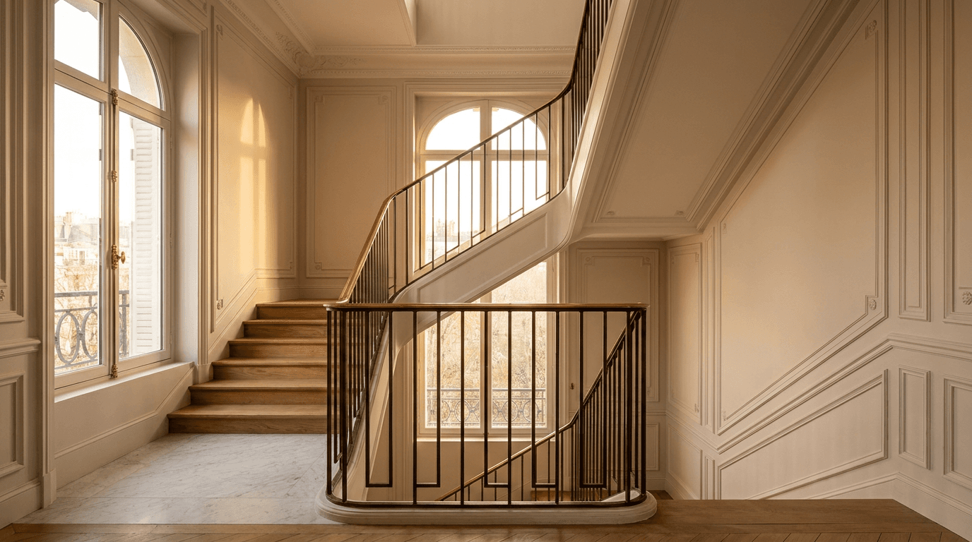 Verrière atelier acier S235JR vertical mullions patine bronze + Saint-Gobain Diamant 8+8 — appartement Sartrouville (Yvelines 78, Seine) — AZ Construction Bruyères-sur-Oise — DTU 39
