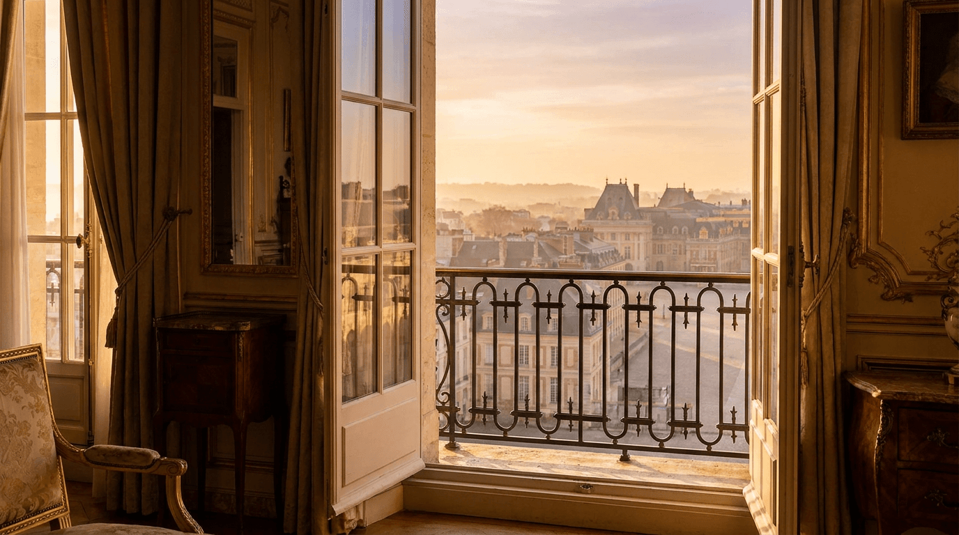 Garde-corps acier S235JR T 40×40 picots + main courante laiton patine bronze — Versailles (Yvelines 78, hôtel particulier proche Château) — AZ Construction Bruyères-sur-Oise — NF P01-012
