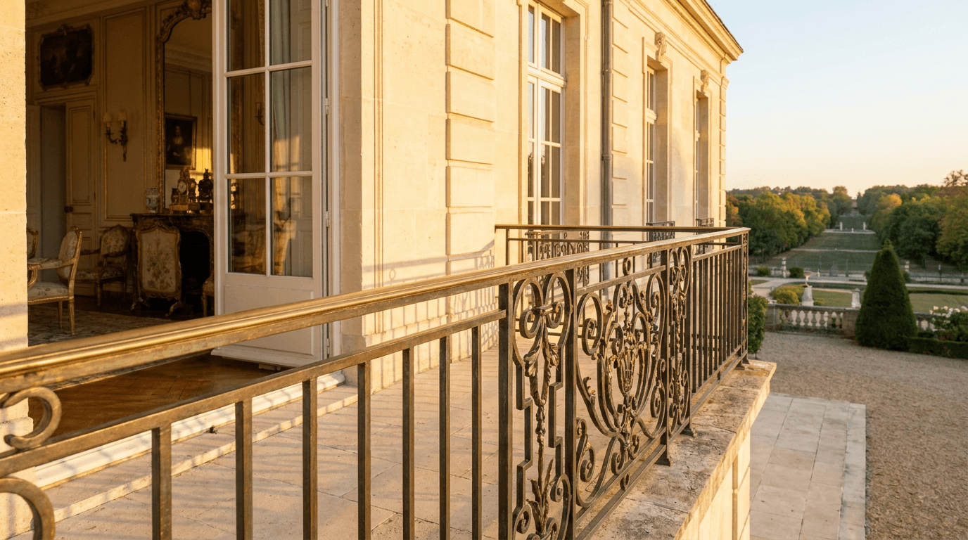 Garde-corps acier S235JR T 40×40 picots + main courante laiton patine bronze — Bois-d'Arcy (Yvelines 78, proche Versailles) — AZ Construction Bruyères-sur-Oise — NF P01-012