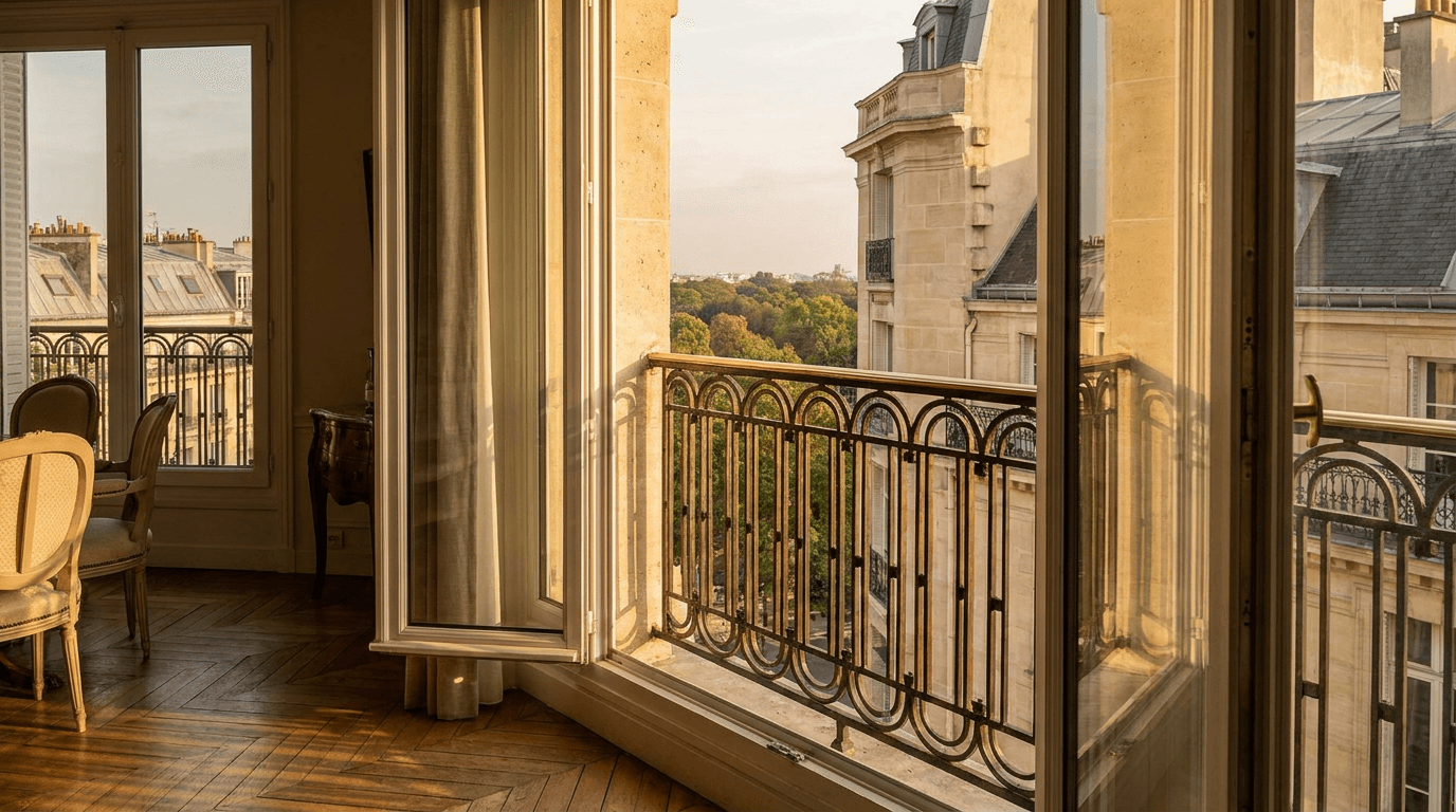 Garde-corps acier S235JR T 40×40 picots + main courante laiton patine bronze — Paris 12e arrondissement (Bois de Vincennes) — AZ Construction Bruyères-sur-Oise — NF P01-012