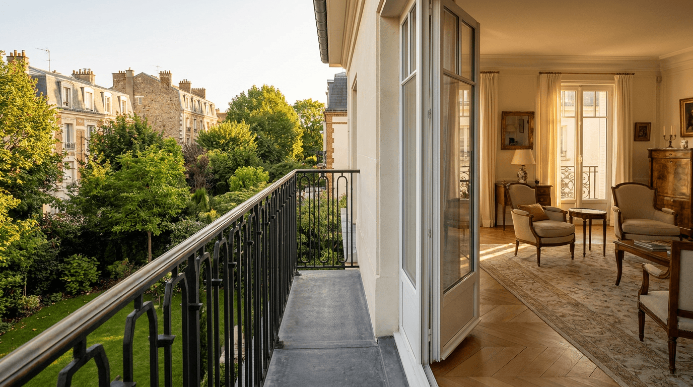 Garde-corps acier S235JR T 40×40 picots + main courante laiton patine bronze — Neuilly-Plaisance (Seine-Saint-Denis 93, villa) — AZ Construction Bruyères-sur-Oise — NF P01-012