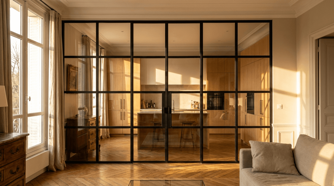 Verrière atelier acier S235JR thermolaqué noir mat RAL 9005 + verre clair trempé 6mm grille 4x6 — La Celle-Saint-Cloud (Yvelines 78, villa prestigieuse) — AZ Construction Bruyères-sur-Oise — Soudure TIG niveau pro