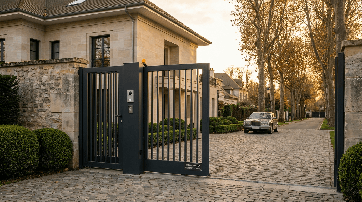 Portail coulissant motorisé Came BX-241 acier S235JR + barreaudage T 30×30 + portillon assorti — Saint-Cloud (Hauts-de-Seine 92) — AZ Construction Bruyères-sur-Oise — EN 13241
