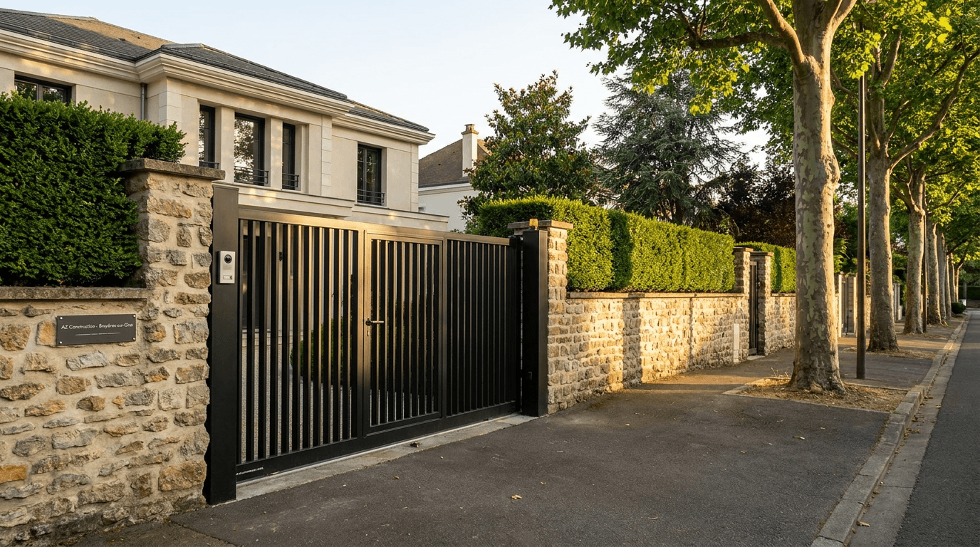 Portail coulissant motorisé Came BX-241 acier S235JR + barreaudage T 30×30 + portillon assorti — Saint-Germain-en-Laye (Yvelines 78) — AZ Construction Bruyères-sur-Oise — EN 13241