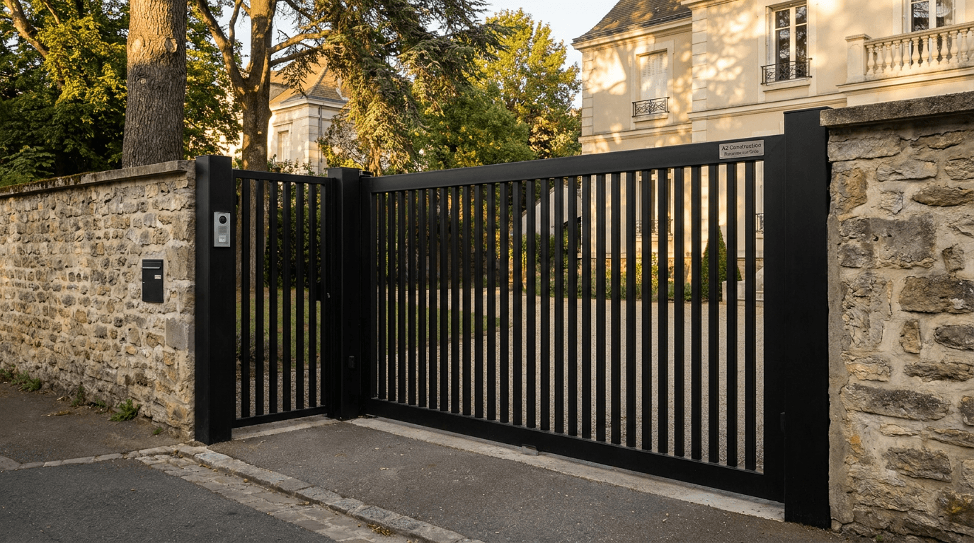 Portail coulissant motorisé Came BX-241 acier S235JR + barreaudage T 30×30 + portillon assorti — Suresnes (Hauts-de-Seine 92) — AZ Construction Bruyères-sur-Oise — EN 13241