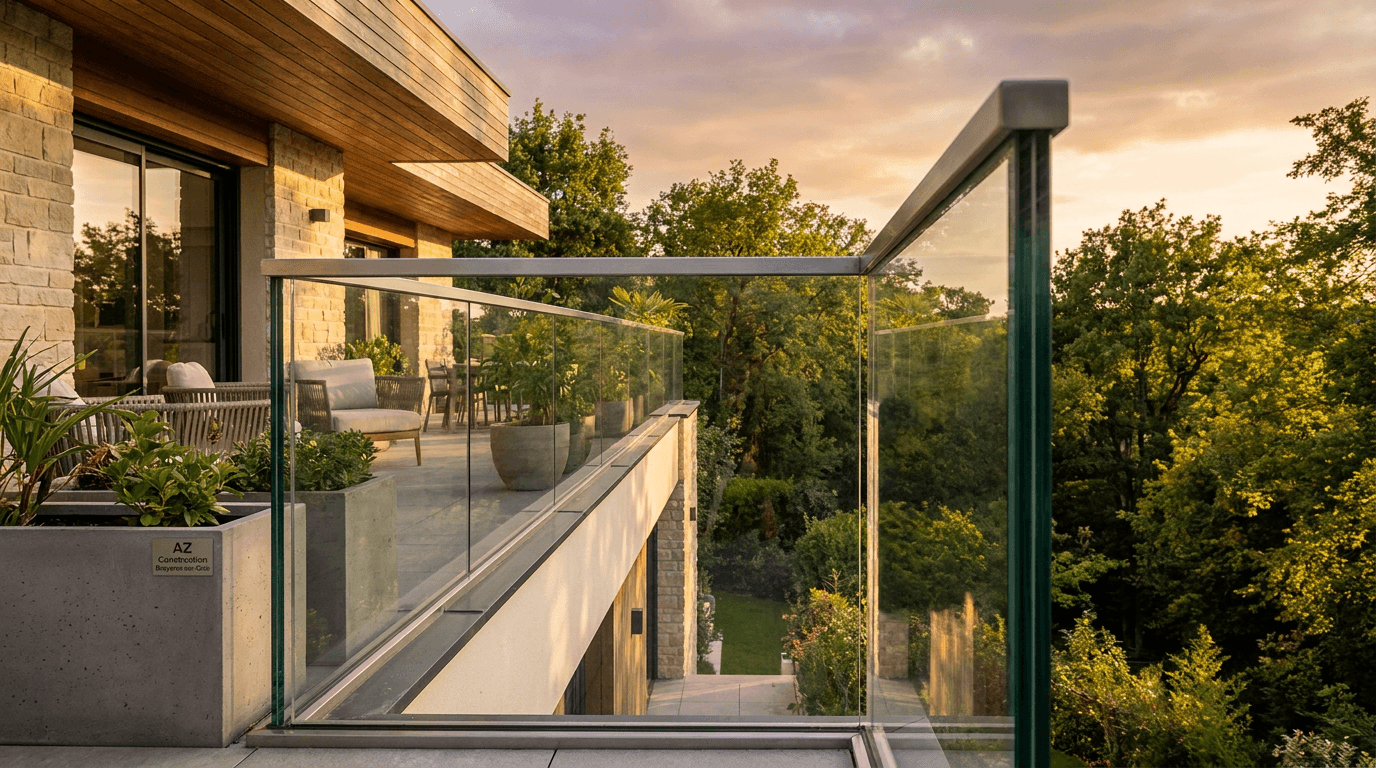 Garde-corps verre frameless feuilleté 8+8 mm Saint-Gobain Diamant + main courante inox brossé — Ville-d'Avray (Hauts-de-Seine 92) — AZ Construction Bruyères-sur-Oise — NF P01-012