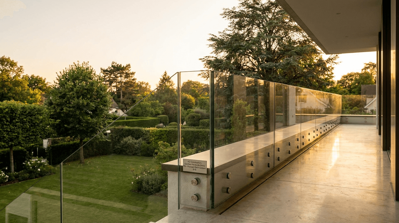 Garde-corps verre frameless feuilleté 8+8 mm Saint-Gobain Diamant + fixations inox — Garches (Hauts-de-Seine 92) — AZ Construction Bruyères-sur-Oise — NF P01-012