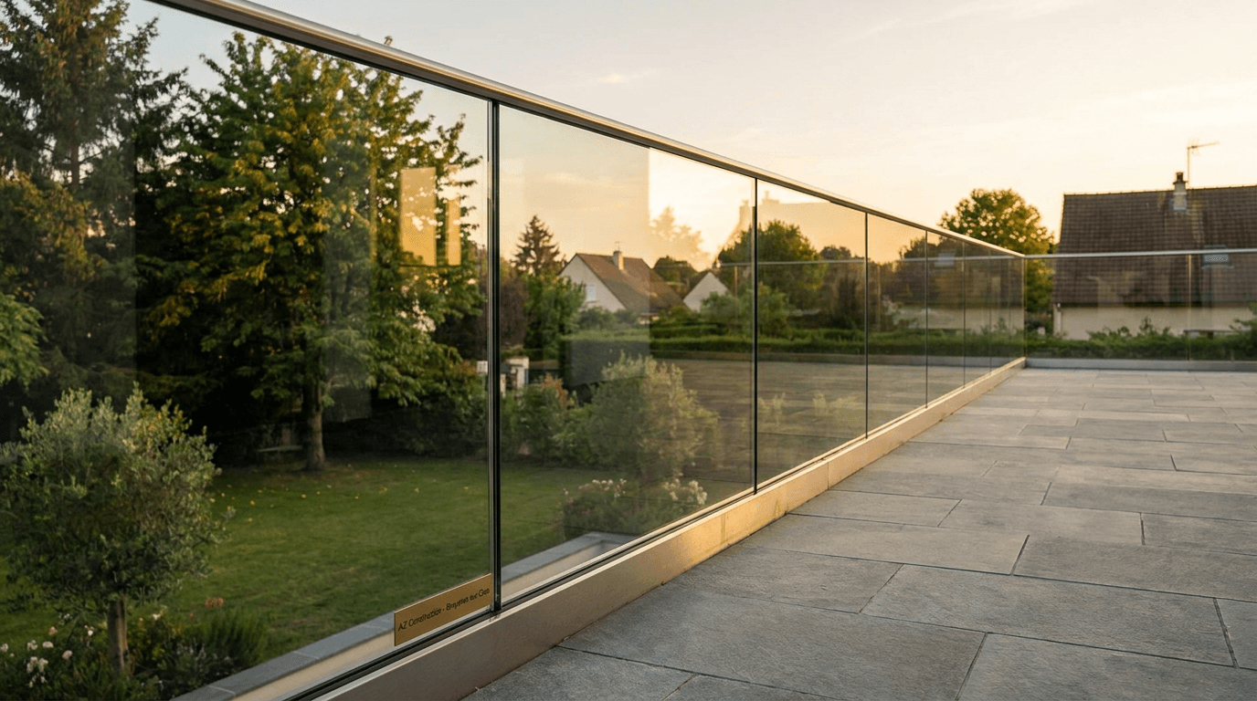 Garde-corps verre frameless feuilleté 8+8 mm Saint-Gobain Diamant + main courante inox brossé — Sartrouville (Yvelines 78) — AZ Construction Bruyères-sur-Oise — NF P01-012