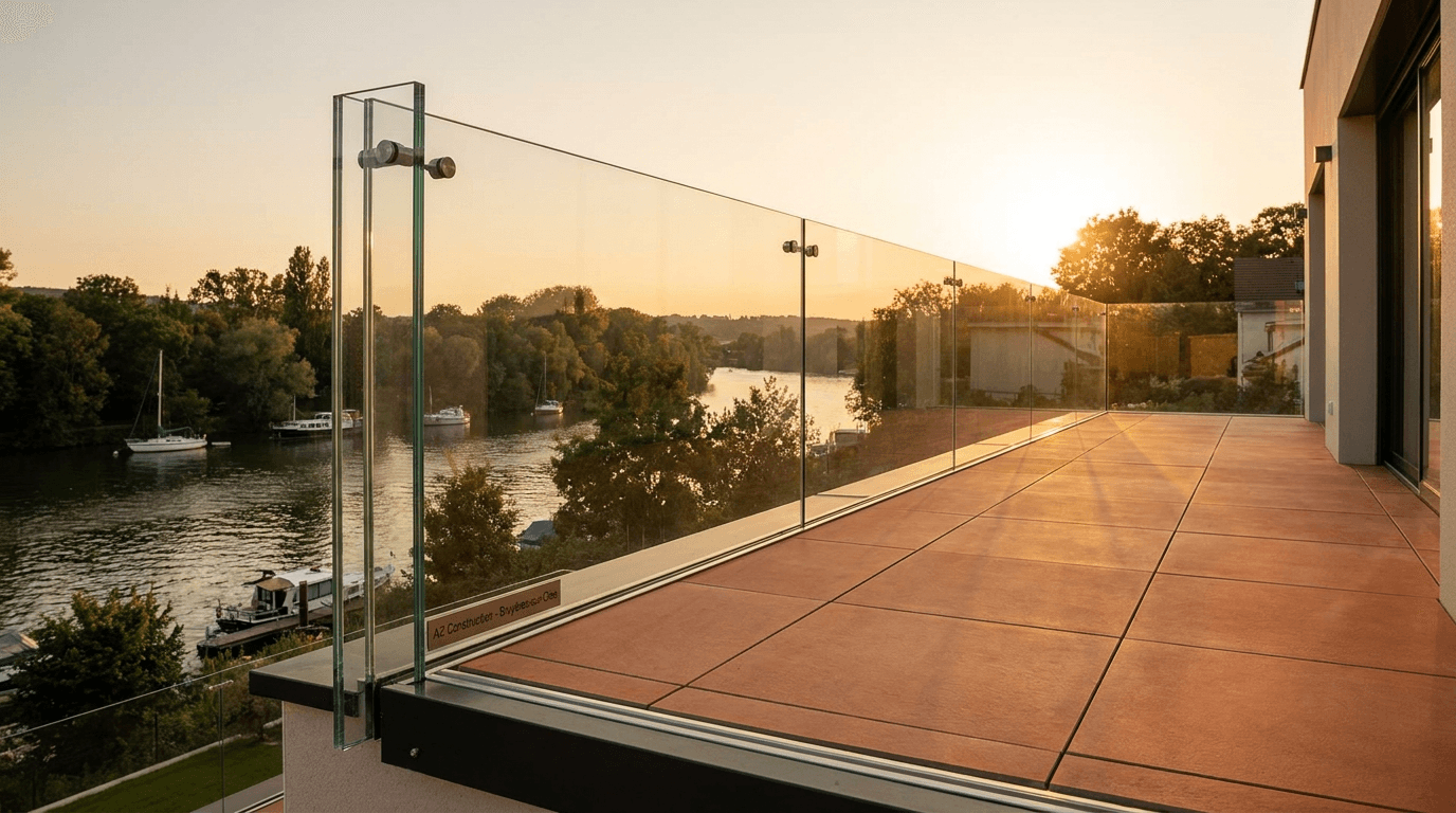 Garde-corps verre frameless feuilleté 8+8 mm Saint-Gobain Diamant + fixations inox — Joinville-le-Pont (Val-de-Marne 94) — AZ Construction Bruyères-sur-Oise — NF P01-012
