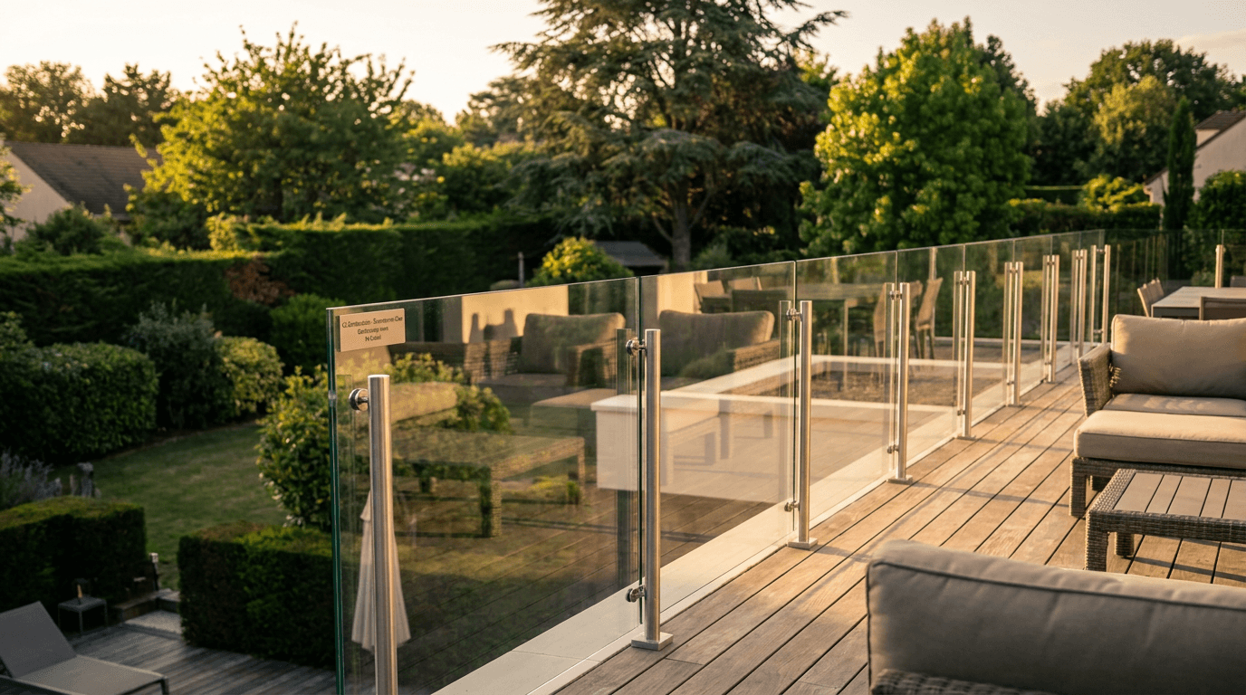 Garde-corps verre frameless feuilleté 8+8 mm Saint-Gobain Diamant + fixations inox — Créteil (Val-de-Marne 94) — AZ Construction Bruyères-sur-Oise — NF P01-012