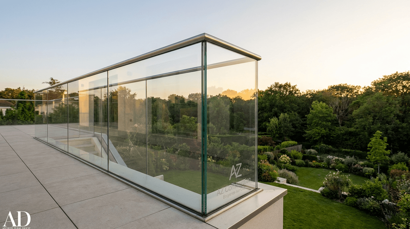 Garde-corps verre frameless feuilleté 8+8 mm Saint-Gobain Diamant + main courante inox brossé — Fontenay-sous-Bois (Val-de-Marne 94) — AZ Construction Bruyères-sur-Oise — NF P01-012