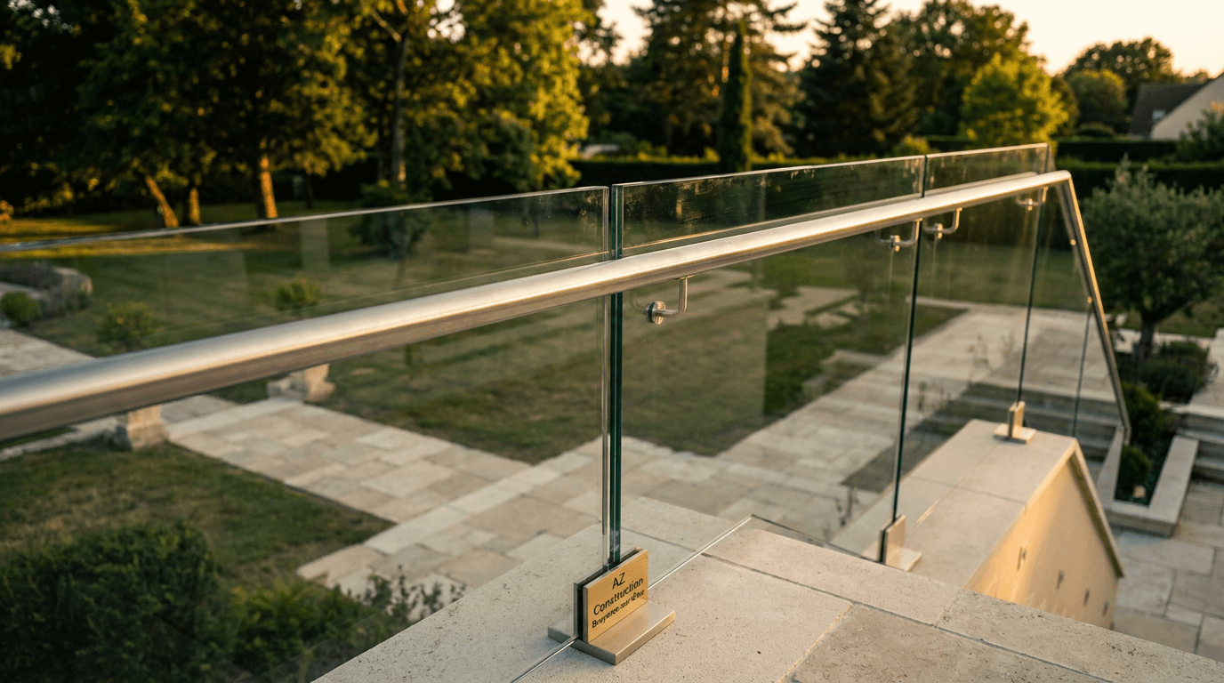 Garde-corps verre frameless feuilleté 8+8 mm Saint-Gobain Diamant + main courante inox brossé — Compiègne (Oise 60) — AZ Construction Bruyères-sur-Oise — NF P01-012