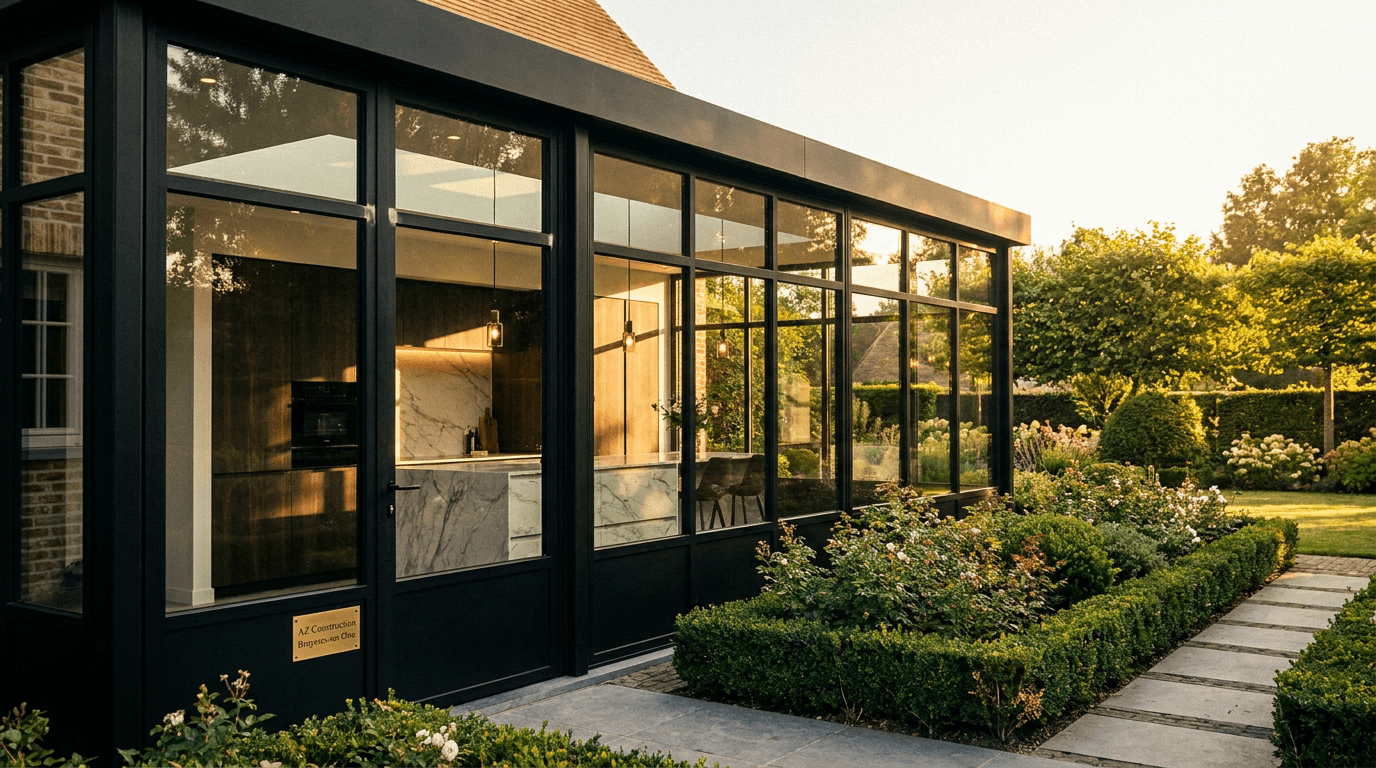 Verrière extension acier S235JR + verre Saint-Gobain Climaplus + inox brossé — Paris 2e — AZ Construction Bruyères-sur-Oise — DTU 39