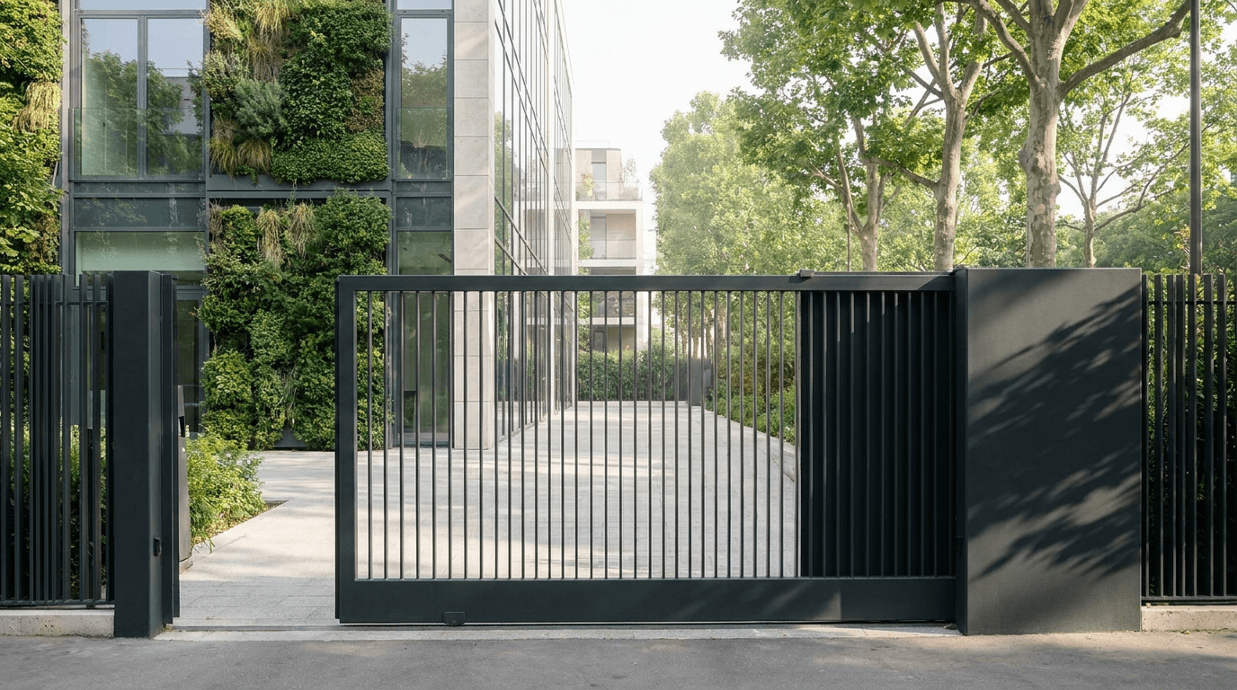 Portail acier S235JR coulissant motorisé Came BX-241 RAL 7016 anthracite — Paris 12e Bercy — AZ Construction Bruyères-sur-Oise — EN 13241