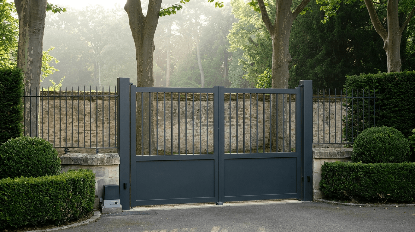 Portail acier S235JR battant 2 vantaux motorisé Came BX-241 RAL 7016 anthracite — Saint-Germain-en-Laye (Yvelines) — AZ Construction Bruyères-sur-Oise — EN 13241