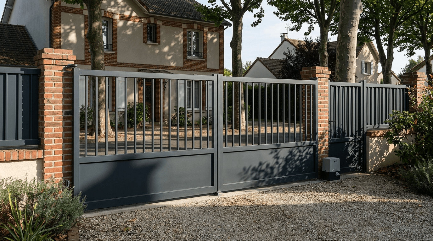 Portail acier S235JR battant 2 vantaux motorisé Came BX-241 RAL 7016 anthracite — Pontault-Combault (Seine-et-Marne) — AZ Construction Bruyères-sur-Oise — EN 13241