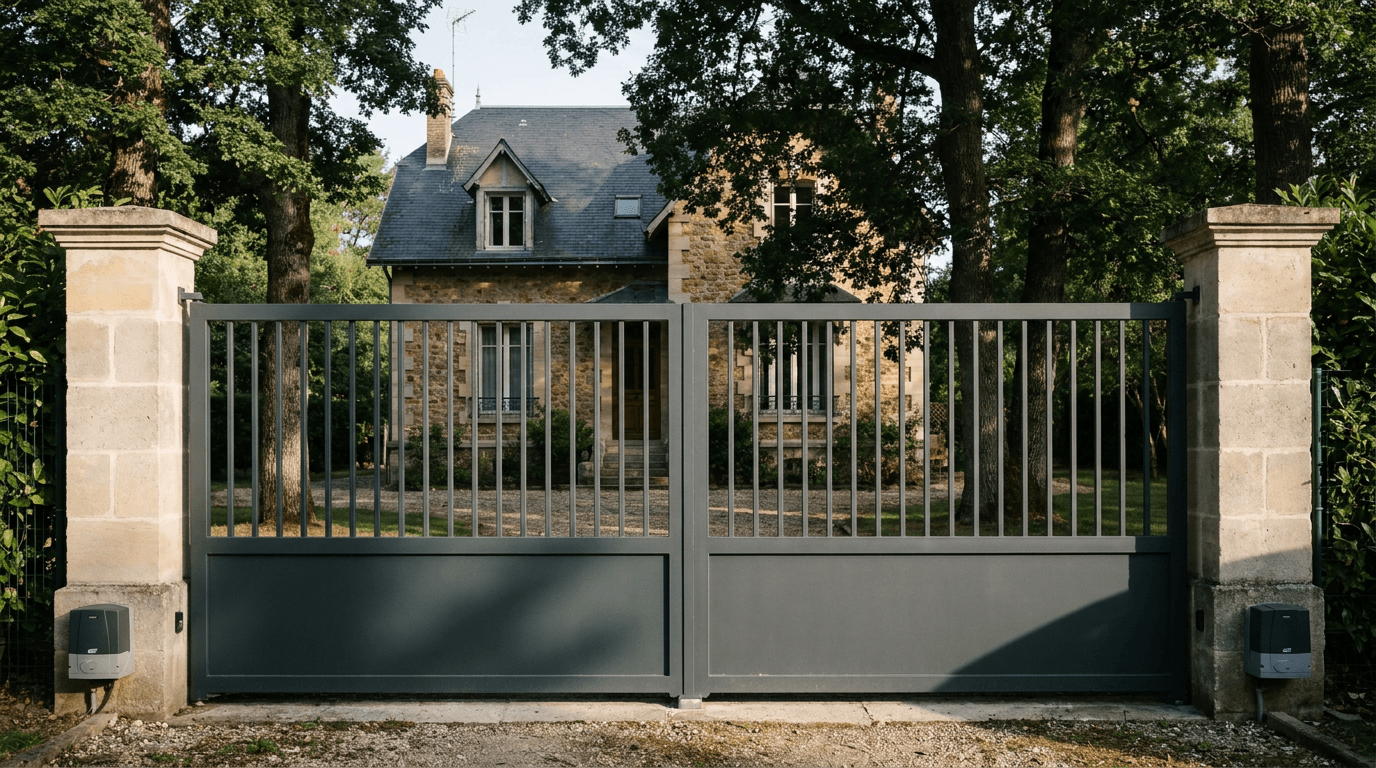 Portail acier S235JR battant 2 vantaux motorisé Came BX-241 RAL 7016 anthracite — Avon Fontainebleau (Seine-et-Marne) — AZ Construction Bruyères-sur-Oise — EN 13241