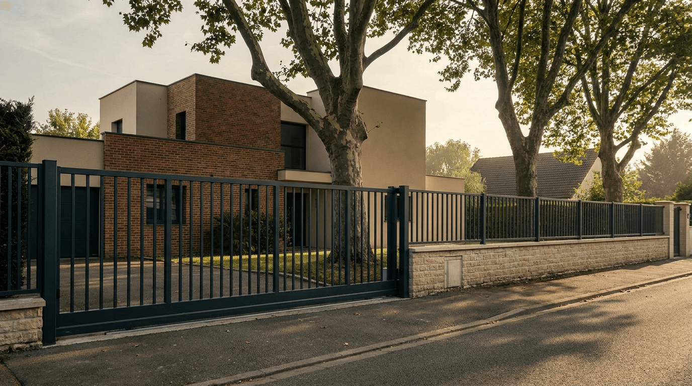 Portail acier S235JR coulissant motorisé Came BX-241 RAL 7016 anthracite — Roissy-en-Brie (Seine-et-Marne) — AZ Construction Bruyères-sur-Oise — EN 13241