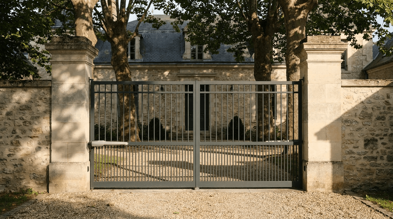 Portail acier S235JR battant 2 vantaux motorisé Came BX-241 RAL 7016 anthracite — Noyon (Oise) — AZ Construction Bruyères-sur-Oise — EN 13241