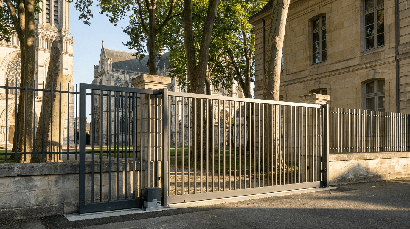 Portail acier S235JR coulissant motorisé Came BX-241 RAL 7016 anthracite — Soissons (Aisne) — AZ Construction Bruyères-sur-Oise — EN 13241