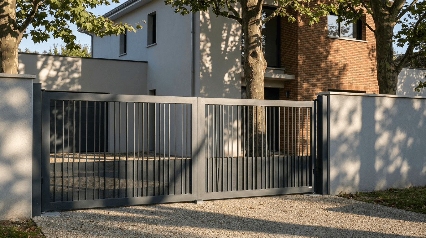 Portail acier S235JR battant 2 vantaux motorisé Came BX-241 RAL 7016 anthracite — Évry-Courcouronnes (Essonne) — AZ Construction Bruyères-sur-Oise — EN 13241