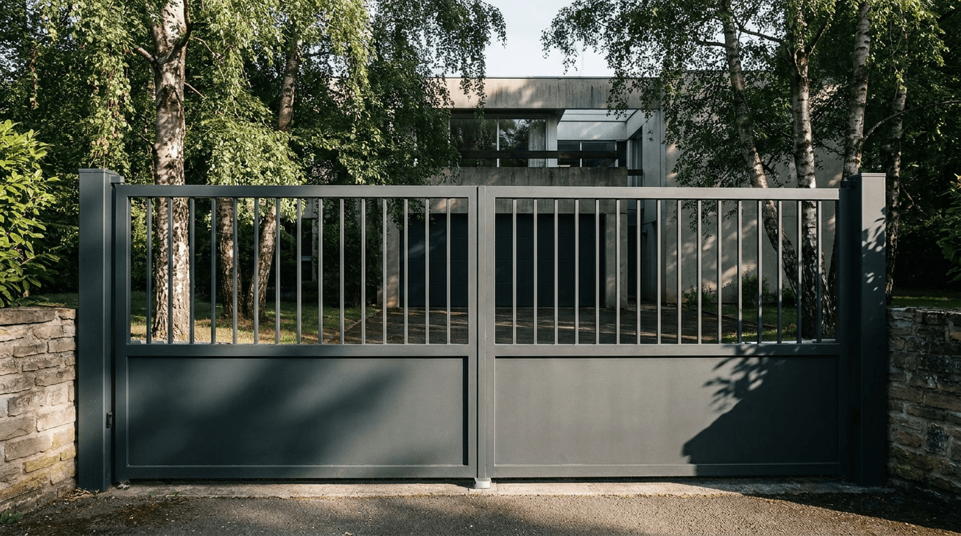 Portail acier S235JR battant 2 vantaux motorisé Came BX-241 RAL 7016 anthracite — Palaiseau plateau Saclay (Essonne) — AZ Construction Bruyères-sur-Oise — EN 13241