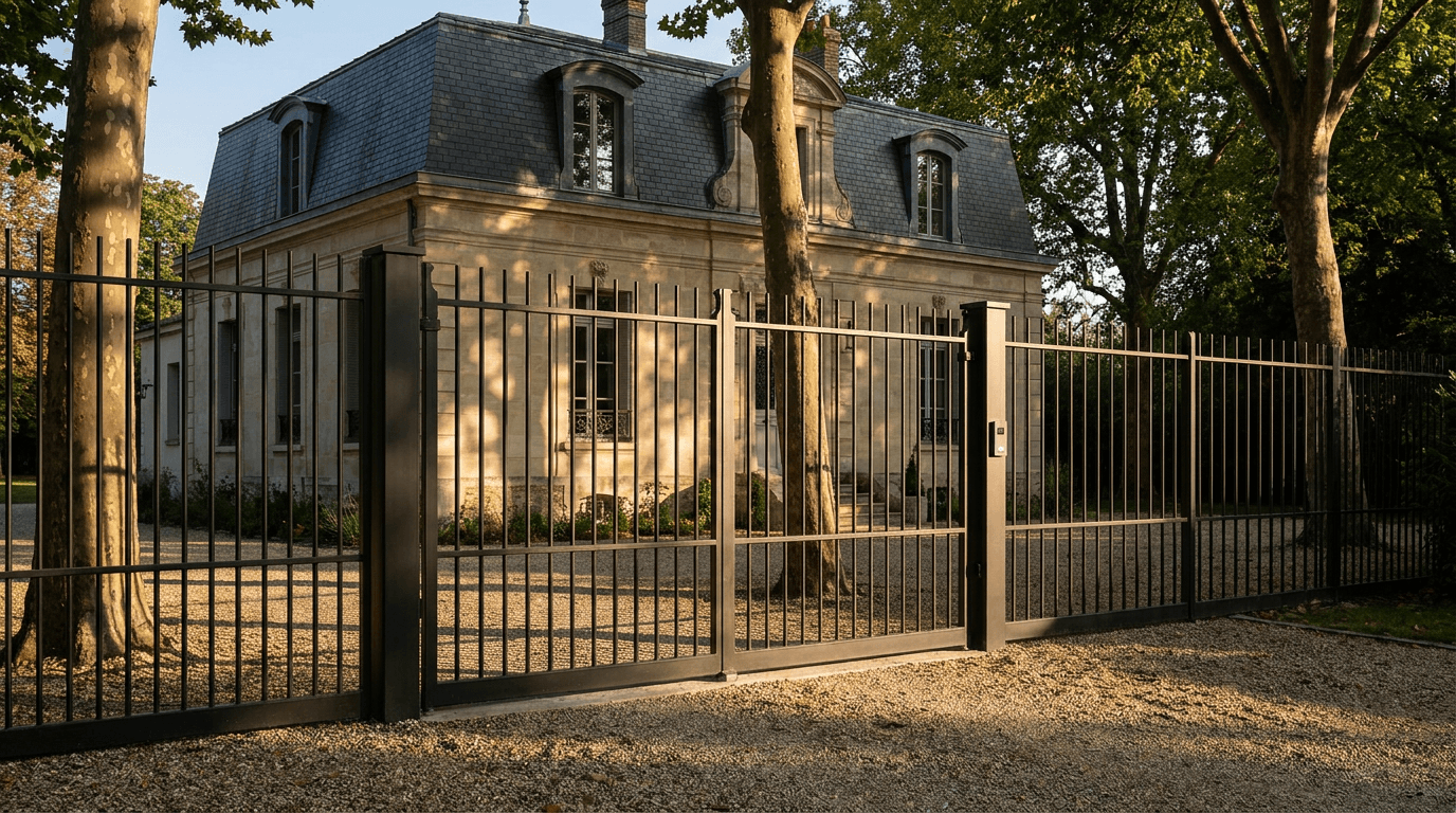 Portail acier S235JR battant 2 vantaux héritage motorisé Came BX-241 RAL 9005 noir — Yerres Caillebotte (Essonne) — AZ Construction Bruyères-sur-Oise — EN 13241