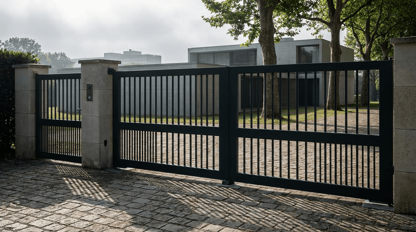 Portail acier S235JR battant 2 vantaux motorisé Came BX-241 RAL 7016 anthracite — Orsay plateau-de-Saclay (Essonne) — AZ Construction Bruyères-sur-Oise — EN 13241