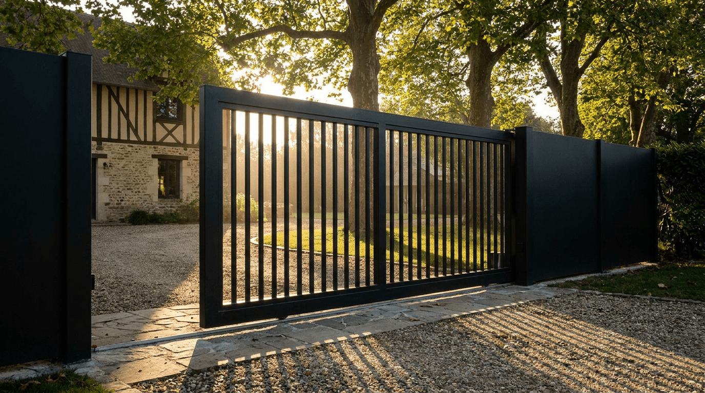 Portail acier S235JR coulissant motorisé Came BX-241 RAL 9005 noir — Évreux (Eure) — AZ Construction Bruyères-sur-Oise — EN 13241