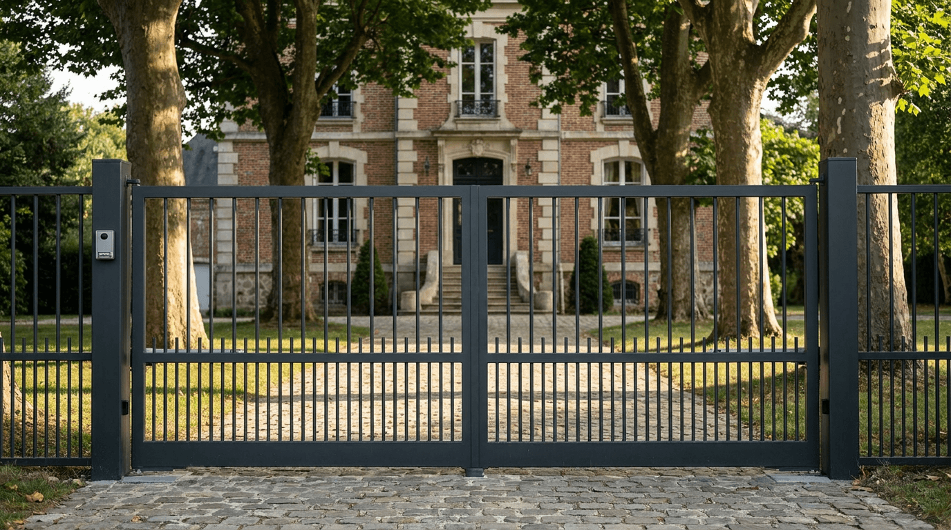 Portail acier S235JR battant 2 vantaux motorisé Came BX-241 RAL 7016 anthracite — Dreux (Eure-et-Loir) — AZ Construction Bruyères-sur-Oise — EN 13241