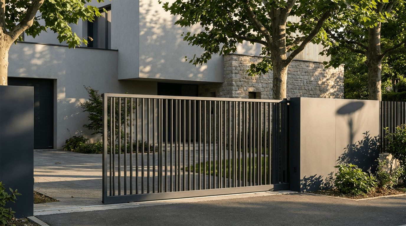Portail acier S235JR coulissant motorisé Came BX-241 RAL 7016 anthracite — Noisy-le-Grand (Seine-Saint-Denis) — AZ Construction Bruyères-sur-Oise — EN 13241