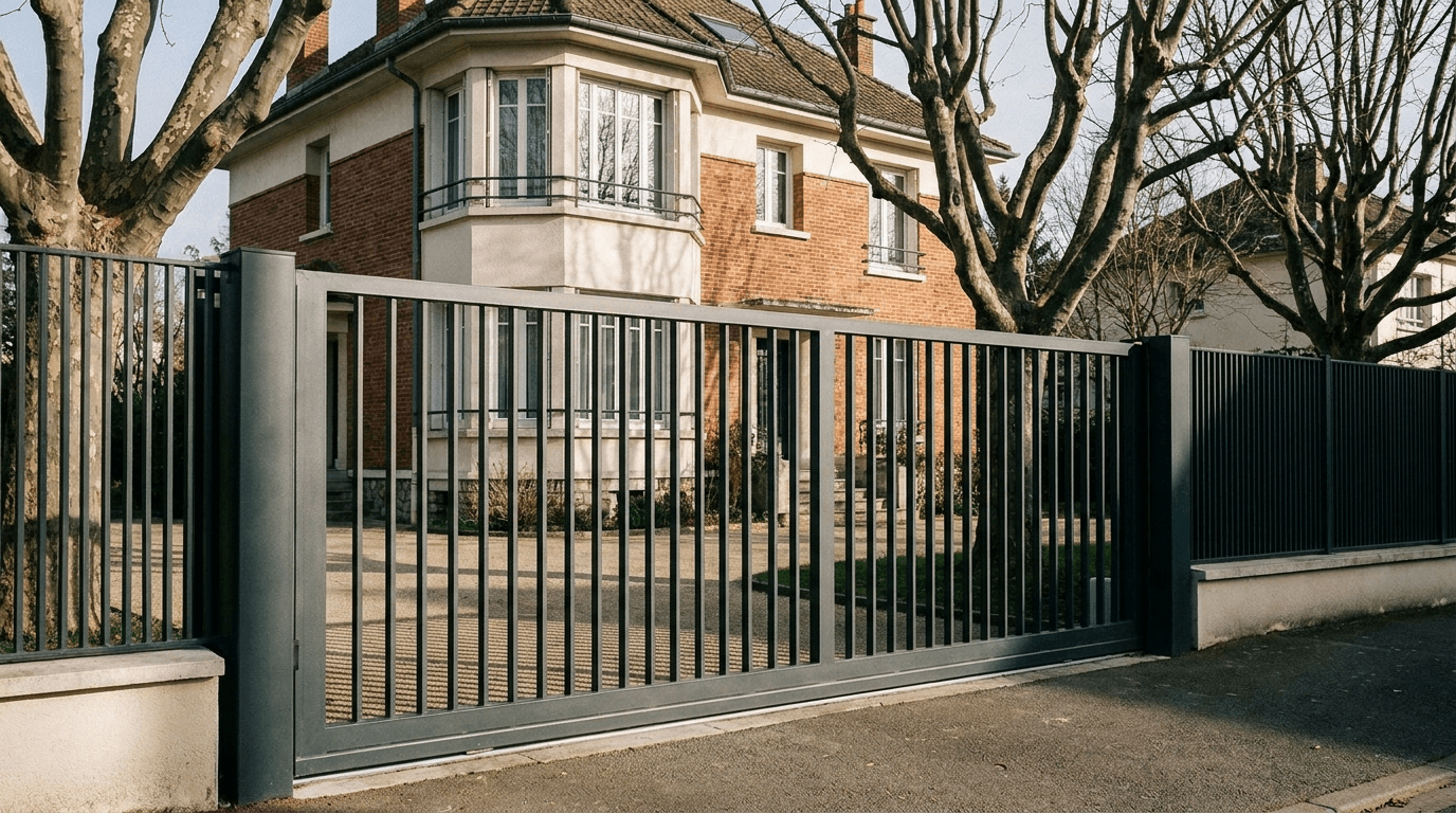 Portail acier S235JR coulissant motorisé Came BX-241 RAL 7016 anthracite — Houilles (Yvelines) — AZ Construction Bruyères-sur-Oise — EN 13241