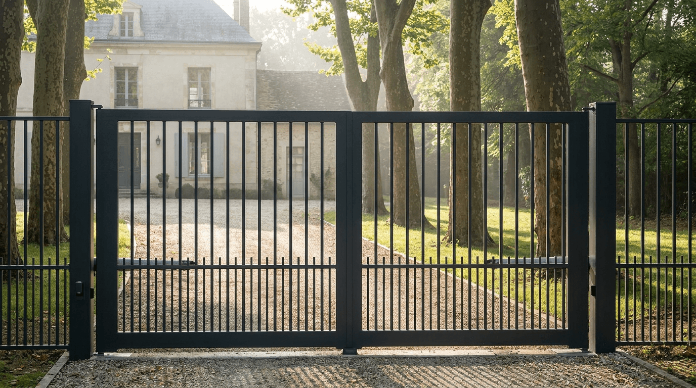 Portail acier S235JR battant 2 vantaux motorisé Came BX-241 RAL 7016 anthracite — Andilly forêt (Val-d'Oise) — AZ Construction Bruyères-sur-Oise — EN 13241