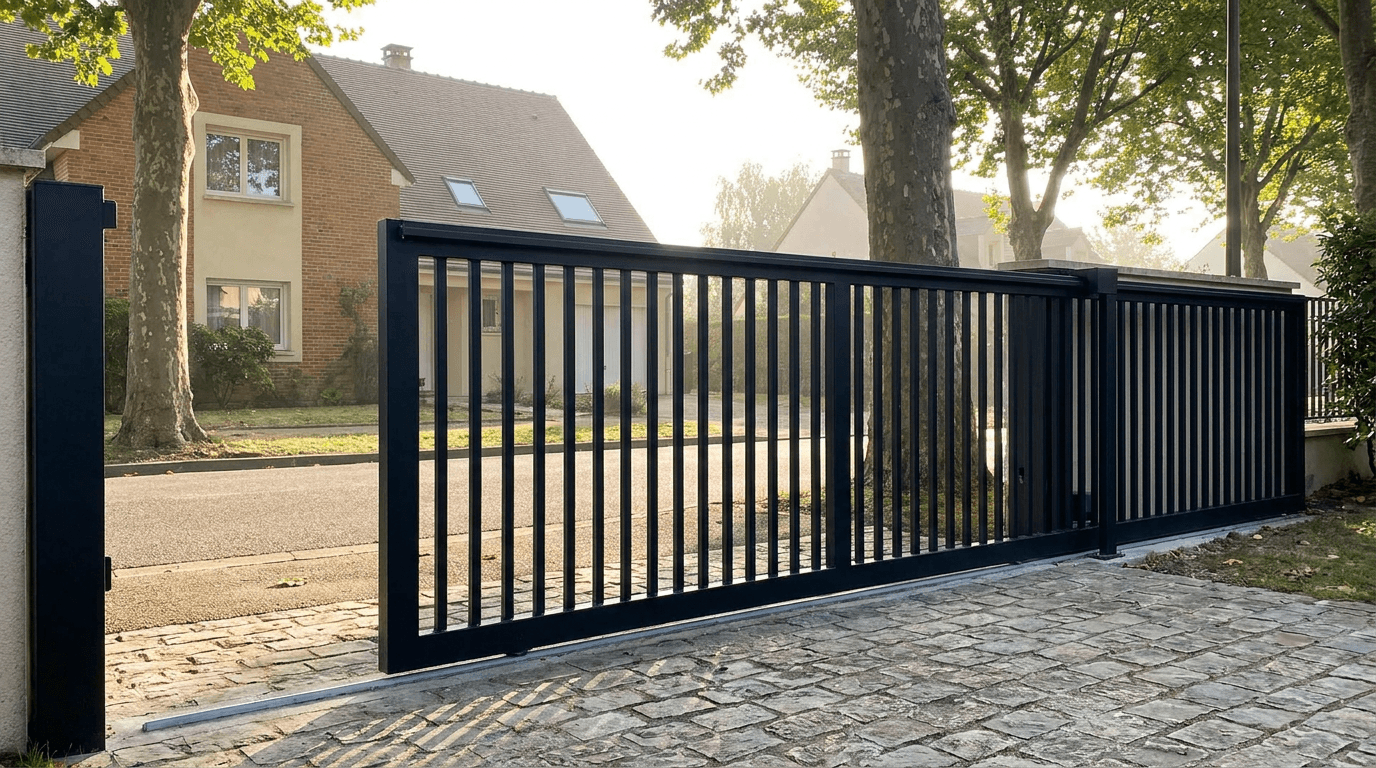 Portail acier S235JR coulissant motorisé Came BX-241 RAL 9005 noir — Bondoufle (Essonne) — AZ Construction Bruyères-sur-Oise — EN 13241
