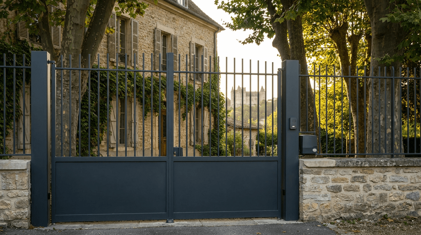 Portail acier S235JR battant 2 vantaux héritage motorisé Came BX-241 RAL 7016 anthracite — Brie-Comte-Robert (Seine-et-Marne) — AZ Construction Bruyères-sur-Oise — EN 13241