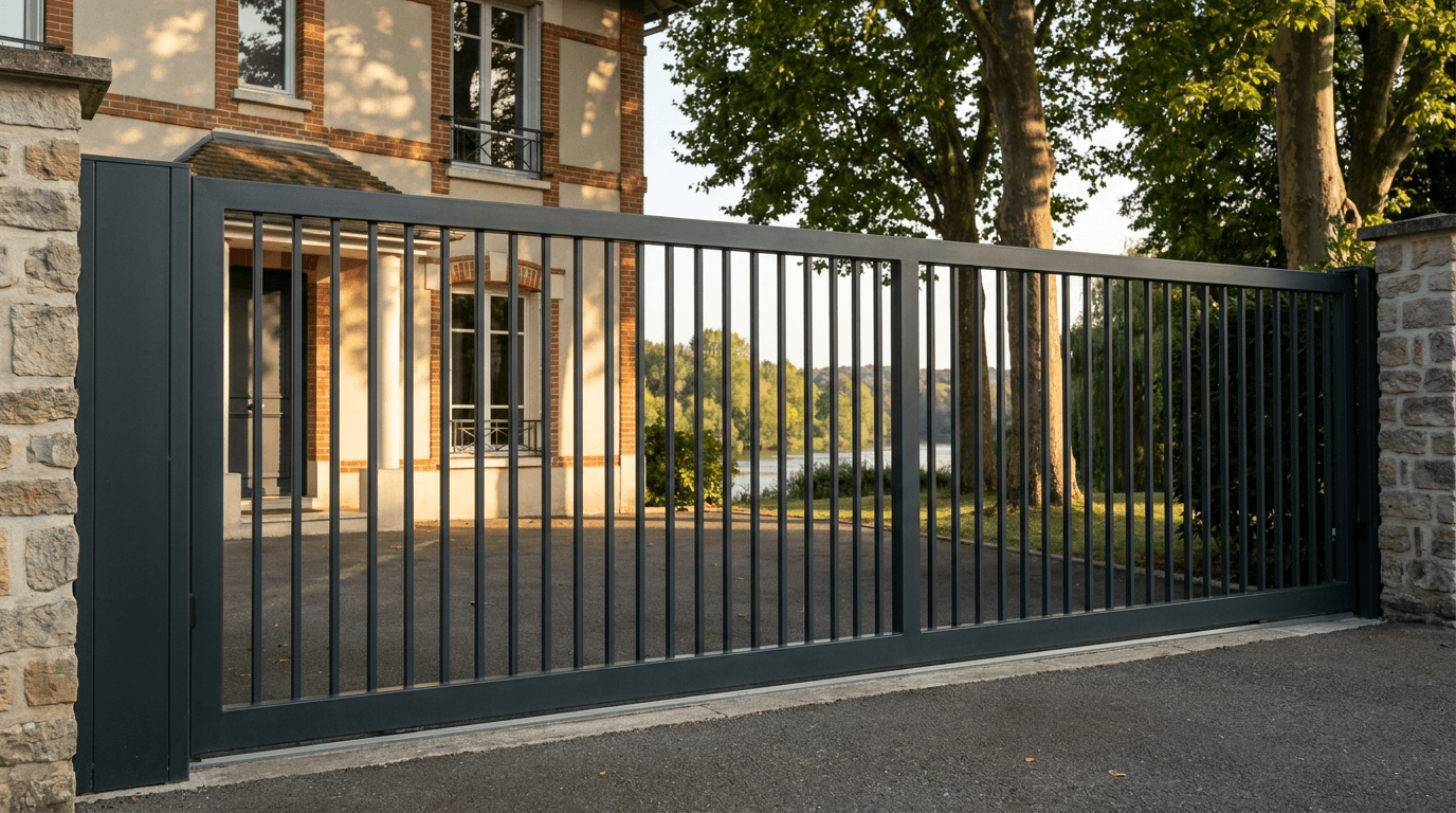 Portail acier S235JR coulissant motorisé Came BX-241 RAL 7016 anthracite — Champs-sur-Marne (Seine-et-Marne) — AZ Construction Bruyères-sur-Oise — EN 13241