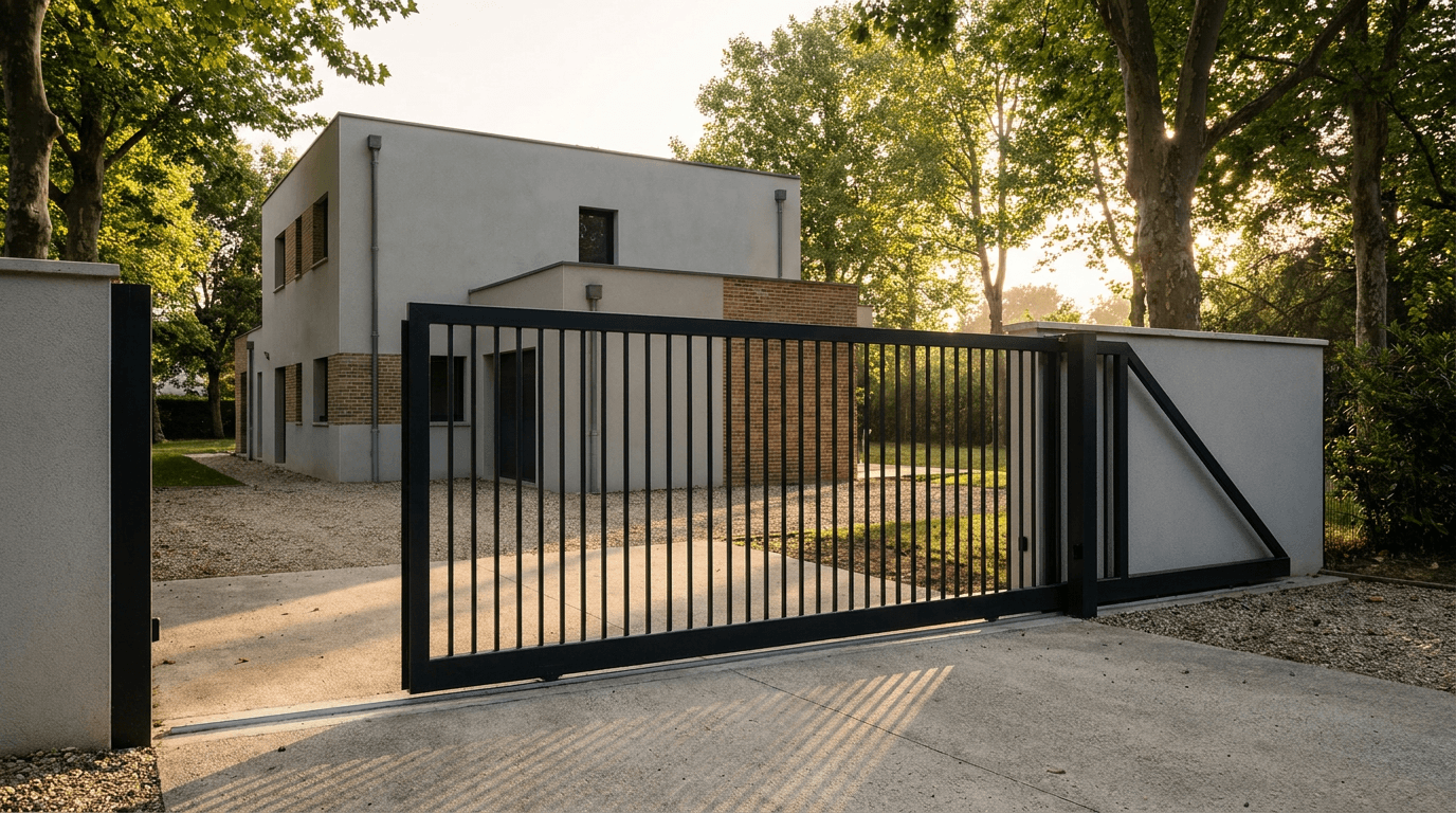 Portail acier S235JR coulissant motorisé Came BX-241 RAL 9005 noir — Bailly-Romainvilliers Disney (Seine-et-Marne) — AZ Construction Bruyères-sur-Oise — EN 13241