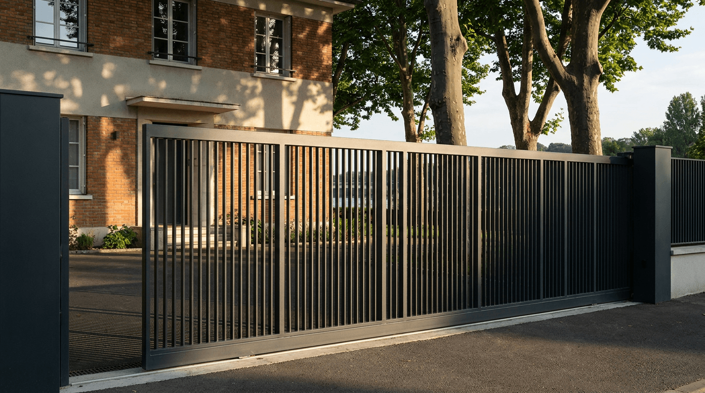 Portail acier S235JR coulissant motorisé Came BX-241 RAL 7016 anthracite — Dammarie-les-Lys Seine (Seine-et-Marne) — AZ Construction Bruyères-sur-Oise — EN 13241