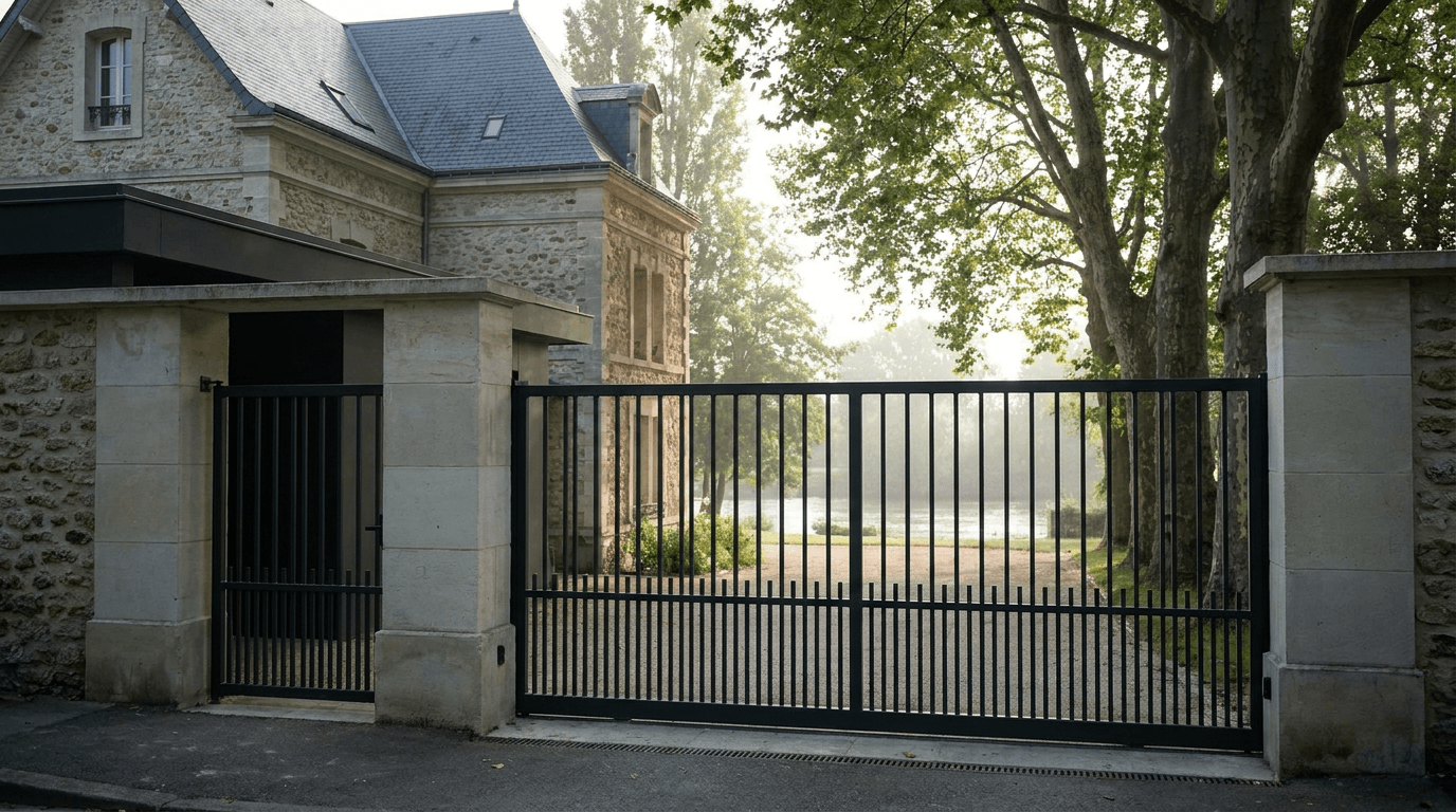 Portail acier S235JR coulissant motorisé Came BX-241 RAL 7016 anthracite — La Ferté-sous-Jouarre Marne (Seine-et-Marne) — AZ Construction Bruyères-sur-Oise — EN 13241
