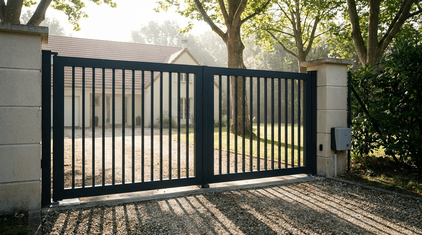 Portail acier S235JR battant 2 vantaux motorisé Came BX-241 RAL 7016 anthracite — Chanteloup-en-Brie plateau (Seine-et-Marne) — AZ Construction Bruyères-sur-Oise — EN 13241