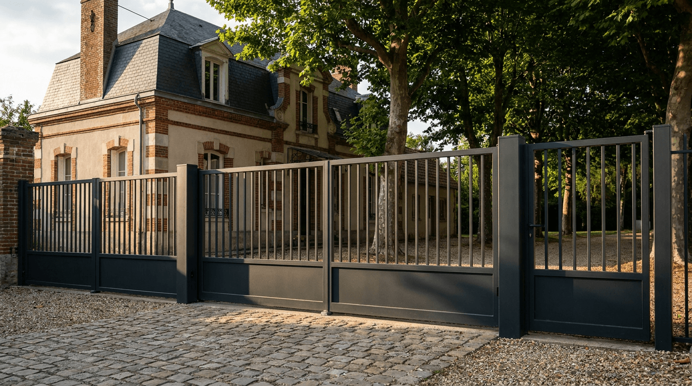 Portail acier S235JR battant 2 vantaux motorisé Came BX-241 RAL 7016 anthracite — Annet-sur-Marne (Seine-et-Marne) — AZ Construction Bruyères-sur-Oise — EN 13241