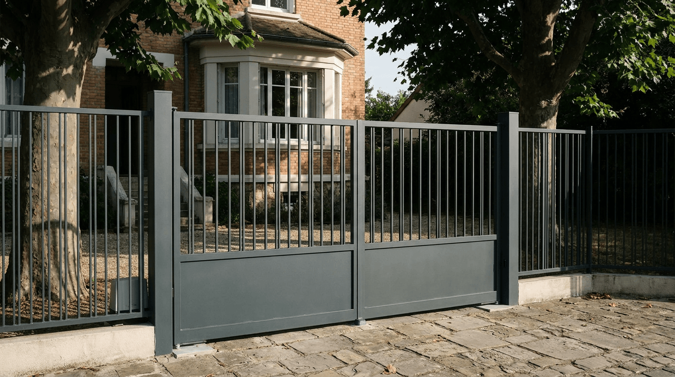 Portail acier S235JR battant 2 vantaux motorisé Came BX-241 RAL 7016 anthracite — Barcy (Seine-et-Marne) — AZ Construction Bruyères-sur-Oise — EN 13241